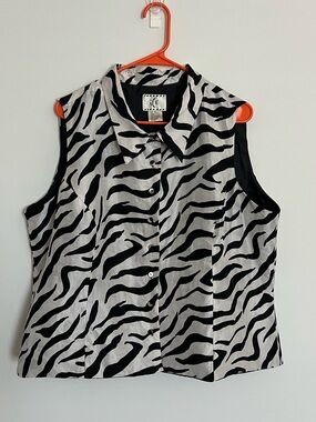 Vintage ICE by ECI New York 100% Silk Zebra Print Sleeveless Blouse 1X